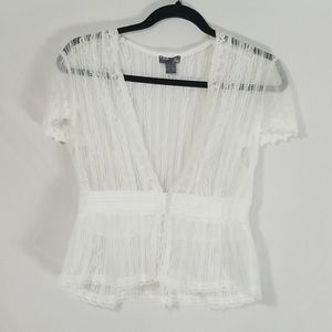 White Sheer Lace Peplum Top